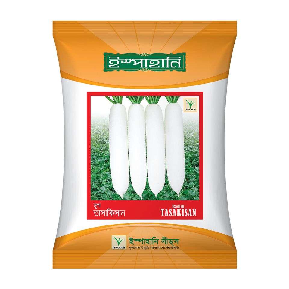 তাসাকিসান মুলা।হাইব্রিড মুলা বীজ ।ইস্পাহানি এগ্রো ।  Tasakisan । ispahani agro । আগাম ও উচ্চ ফলনশীল মুলা বীজ , ফল আকর্ষণীয় সাদা রংয়ের  ।  ২৫-৩০ দিন পর শাক এবং ৪০-৪৫ দিন পর ফসল সংগ্রহ করা যায়