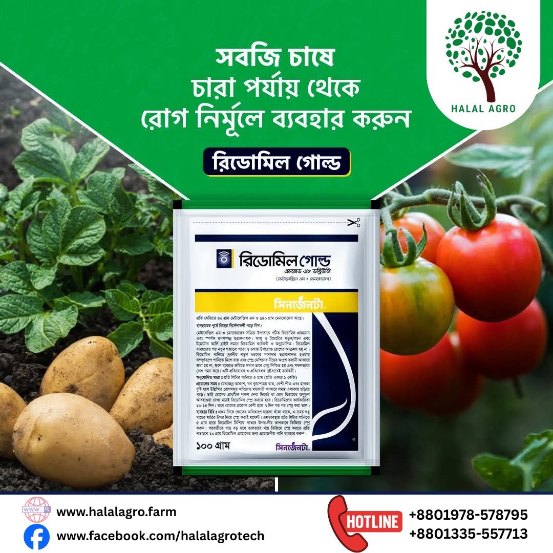 রিডোমিল গোল্ড এমজেড-৬৮(ডব্লিওজি)।ছত্রাকনাশক। মেটালেক্সিল-এম (Metalaxyl-M) ৪% এবং মেনকোজেব (Mancozeb) ৬৪% ।সিনজেন্টা।Ridomol gold mz-68(WG)।Syngenta